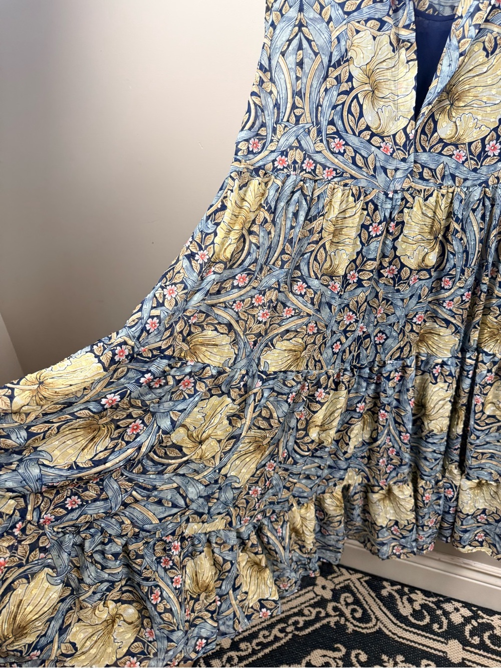 H&M x morris & co Blue Floral Long-Sleeve Tiered Maxi Dress with Yellow Accents - Picture 6 of 12